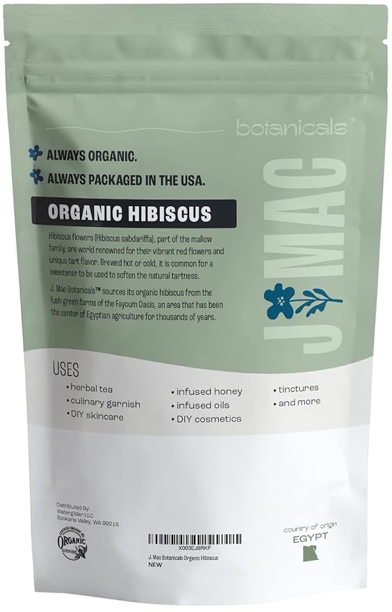 J Mac Botanicals, Certified Organic Hibiscus Flower, loose leaf tea, Flor de Jamaica-FlexoryFit