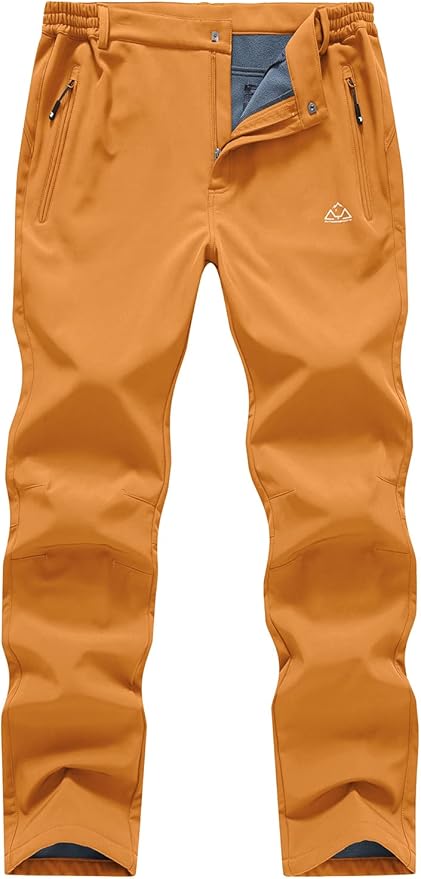 Gopune Men's Snow Ski Waterproof Softshell Pants Outdoor Windproof Warm Hiking Insulated Pants-FlexoryFit