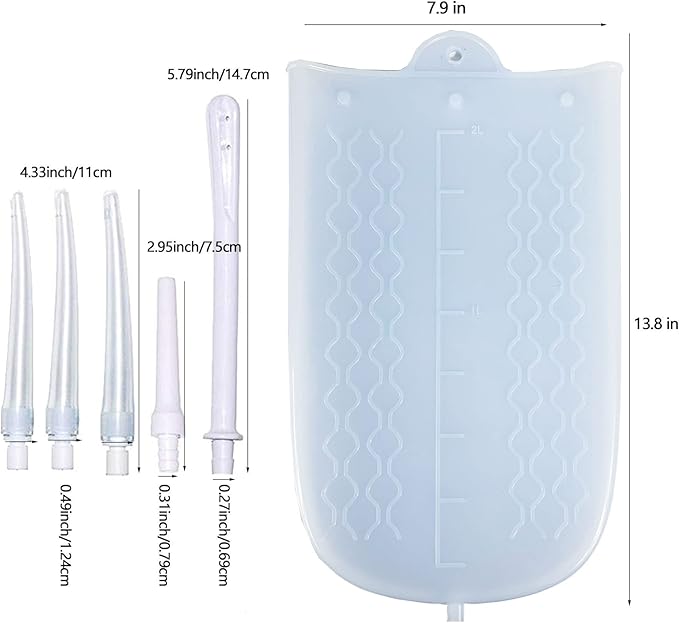 Silicone Enema Bag Kit with 6.3ft Hose, 5 Enema Tips, Controllable Flow Valve and Water Thermometer - 2 Quart Capacity Coffee enemas for Colon Cleanse