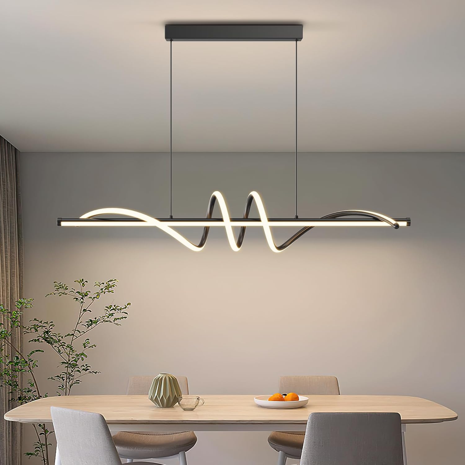 Modern LED Pendant Lights, 39in Chandelier Dimmable with Remote Control 3000k-6000K Adjustable Color Temperature, Aluminum Island Lighting Lamp Fixture for Kitchen, Dining Room, Billiard Room