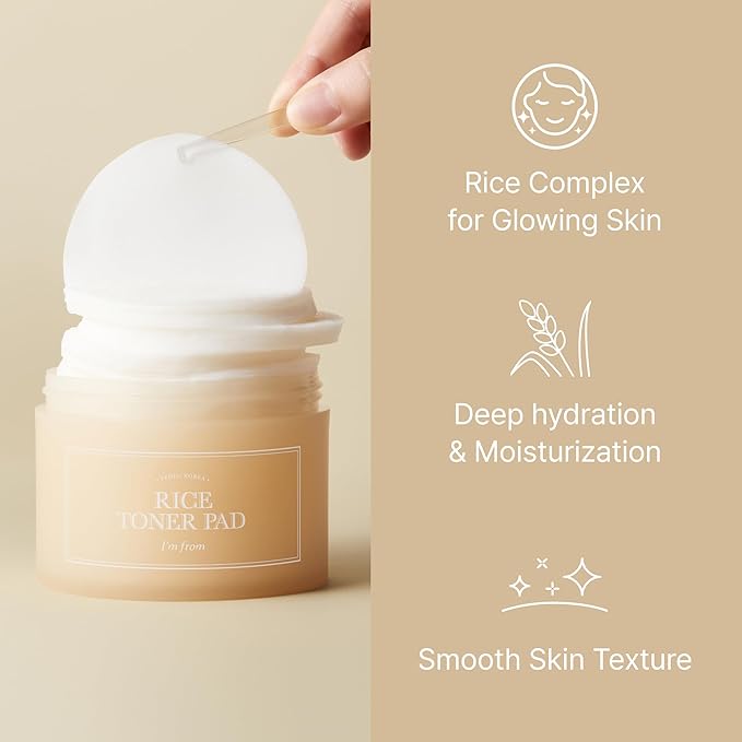 I'm from Rice Toner Pads 140ml, 60 Sheets, Triple-Layered Pads, Rice Extract from Korea, for Dry and Rough Skin-FlexoryFit