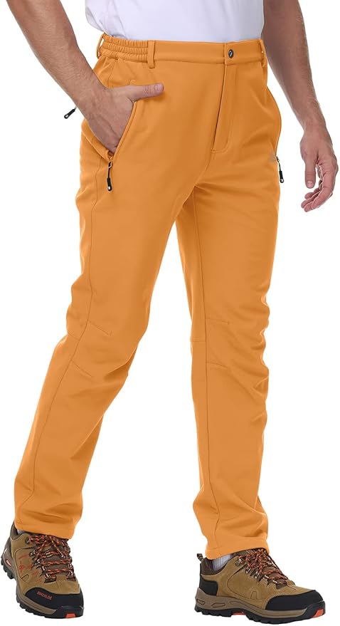 Gopune Men's Snow Ski Waterproof Softshell Pants Outdoor Windproof Warm Hiking Insulated Pants-FlexoryFit