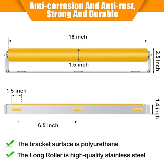 Therwen Boat Trailer Roller with Bracket Set Conveyor Rollers 1.5" Diameter Kayak Roller Metal Roller with Bracket for Transporting Raft Industrial Use-FlexoryFit