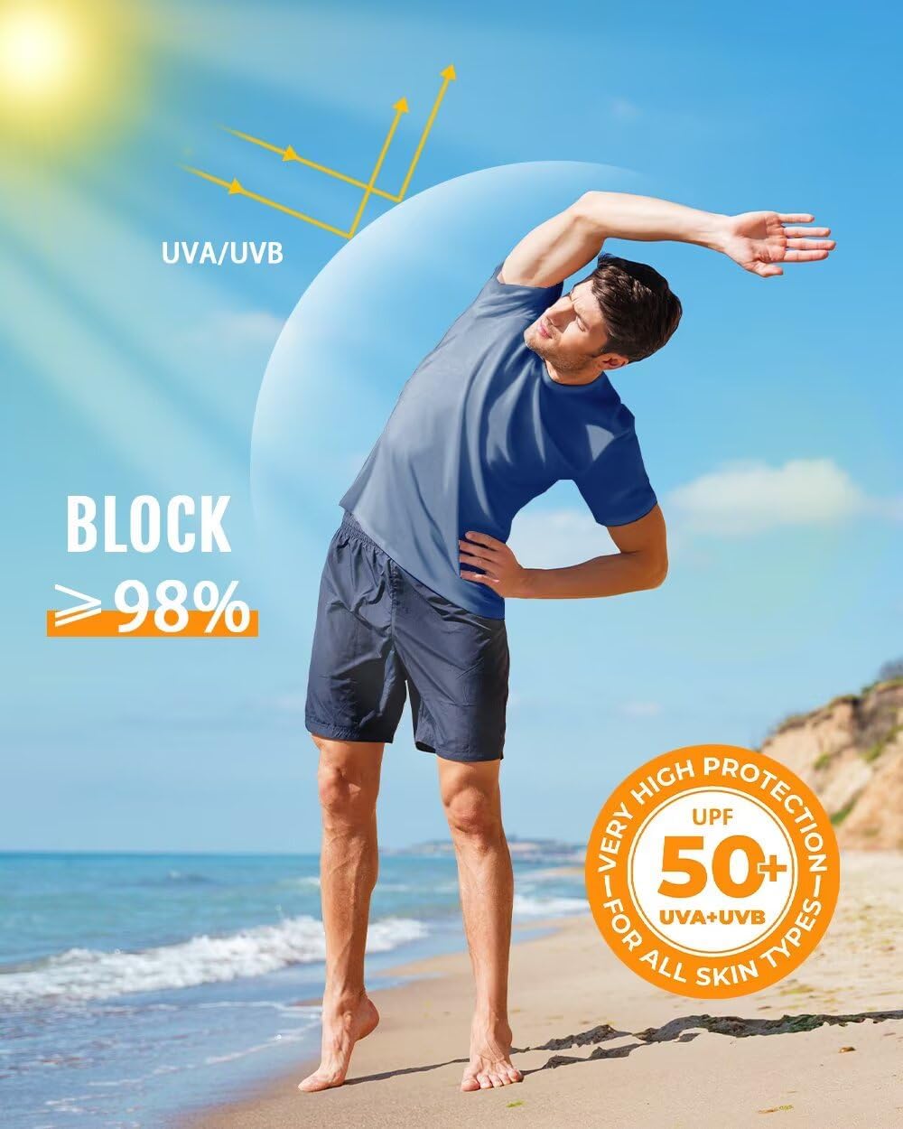 Boladeci Men's Swim Shirt Short Sleeve UPF 50+ Sun Protection SPF UV Moisture Wicking Lightweight Quick Dry Rash Guard
