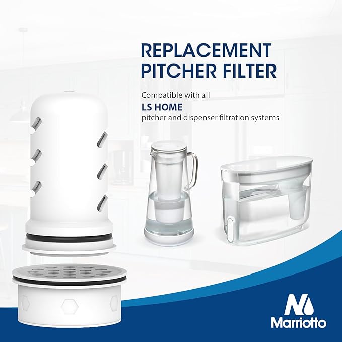 MARRIOTTO Water Filter Replacement for LS Home Dispenser 18 Cup/Glass Pitcher 7 Cup/Plastic Pitcher 10 Cup/Plastic Pitcher 7 Cup, 1 Membrane Micro Filter and 6 Activated Carbon + Ion Exchange Filter