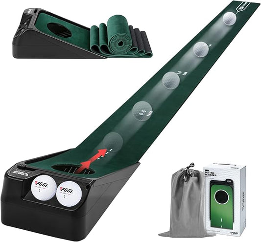 PGM Putting Green Indoor - Golf Mat With Electric Ball Return - Portable Putting Matt for Indoors - Practice Game for Home and Office - Gifts and Accessories for Men