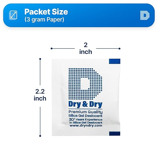 Dry & Dry 3 Gram [500 Packets] Silica Gel Packets Silica Gel Desiccants, Silica Gel Packs - Rechargeable (Food Safe) Silica Gel Packets, Silica Packets
