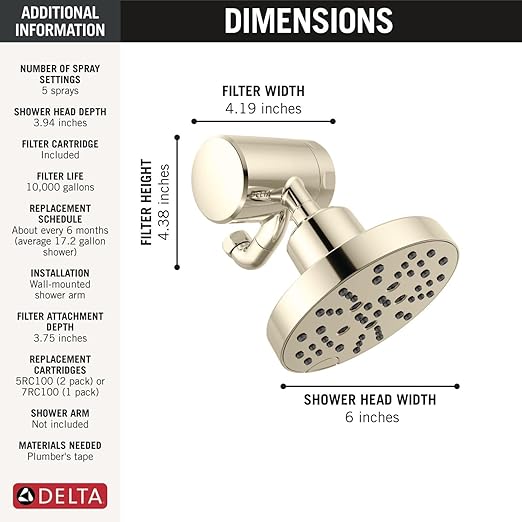 Delta Faucet 5-Setting H2Okinetic Shower Head Polished Nickel with Clarifi Premium Shower Filter Attachment with Filter