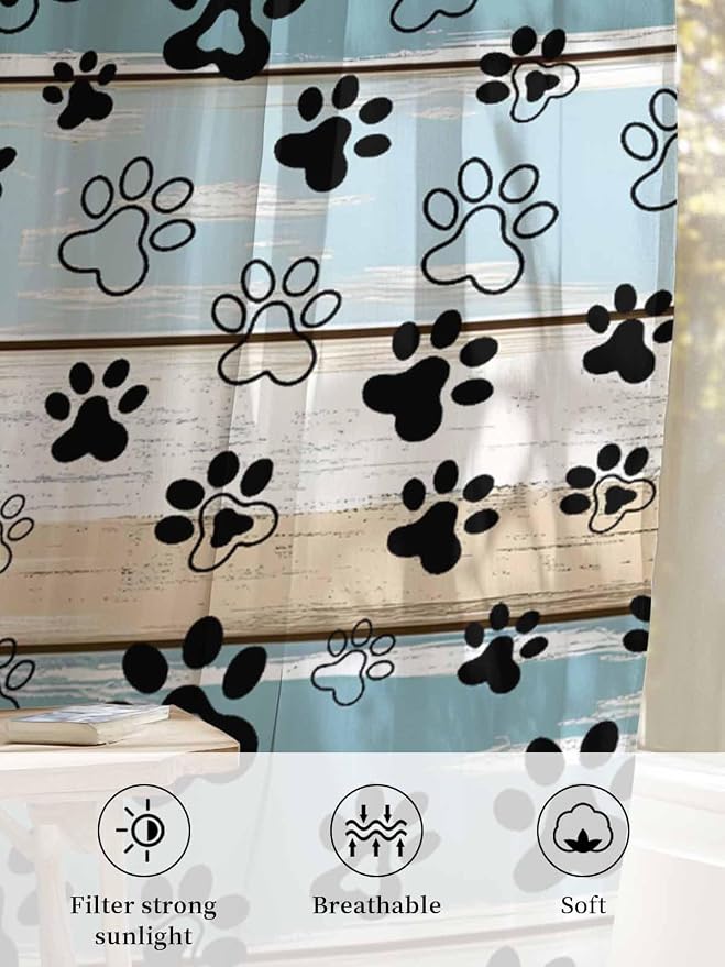 Sheer Curtains 45 Inch Length, Vintage Farmhouse Country Wood Grain Privacy - Image 6