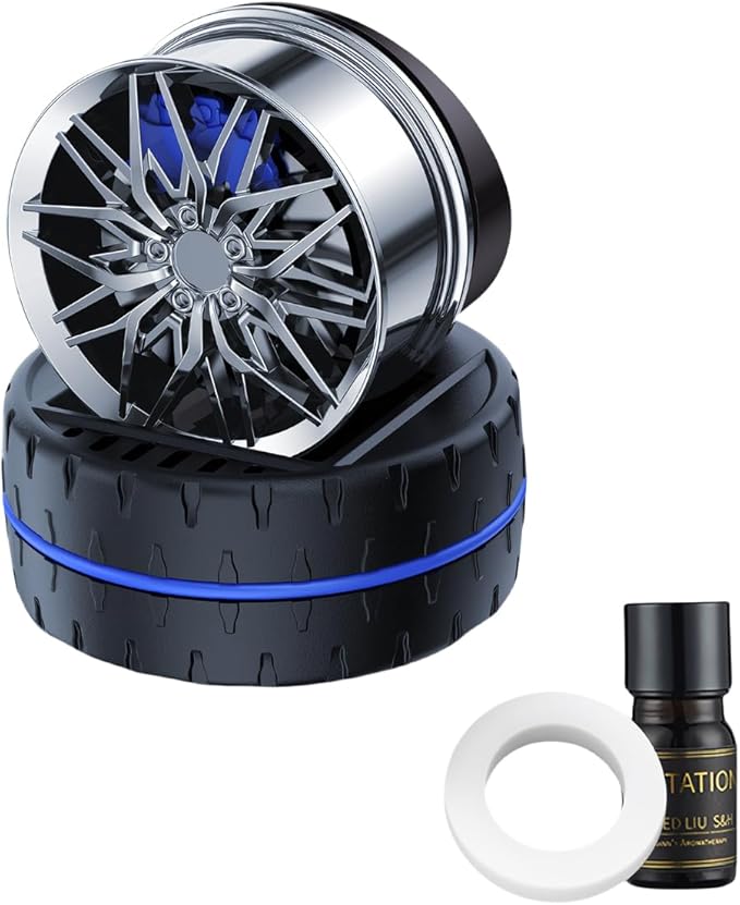 Car Air Freshener,Solar Powered Tires Scents Diffuser,Fashion Automotive Interior Decoration Accessories Purifiers for Car and Home Aromatherapy Dashboard (Silver, 10 * 8 cm)