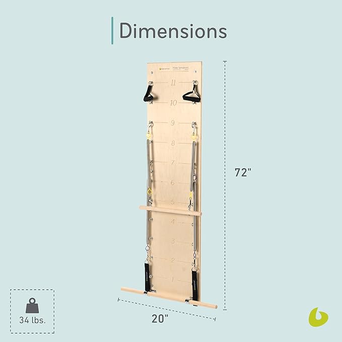 Balanced Body Pilates Springboard with Push-Through Bar, Wall Mounted Pilates Workout Equipment for Home Gym or Studio Use, Pilates Exercise Equipment with Resistance Springs-FlexoryFit
