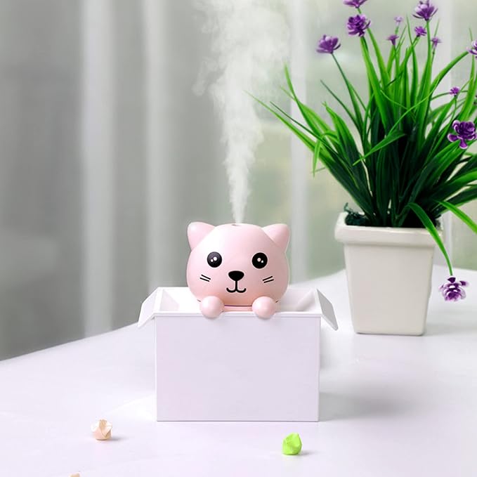 330ml Air Humidifier, Mute Adjustable Fog Mode Cat Shape Portable Humidifier with Color LED Light for Office Bedroom Car