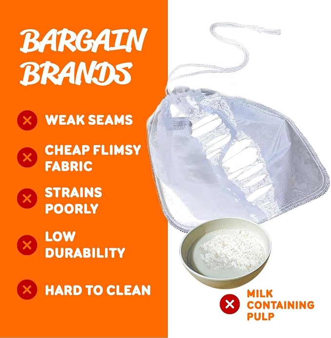 Pro Quality Nut Milk Bag - 3 XL12"X12" Bags - Commercial Grade Reusable All Purpose Food Strainer - Food Grade BPA-Free - Ultra Strong Fine Nylon Mesh - Almond Milk, Juices, Cold Brew Recipes Videos