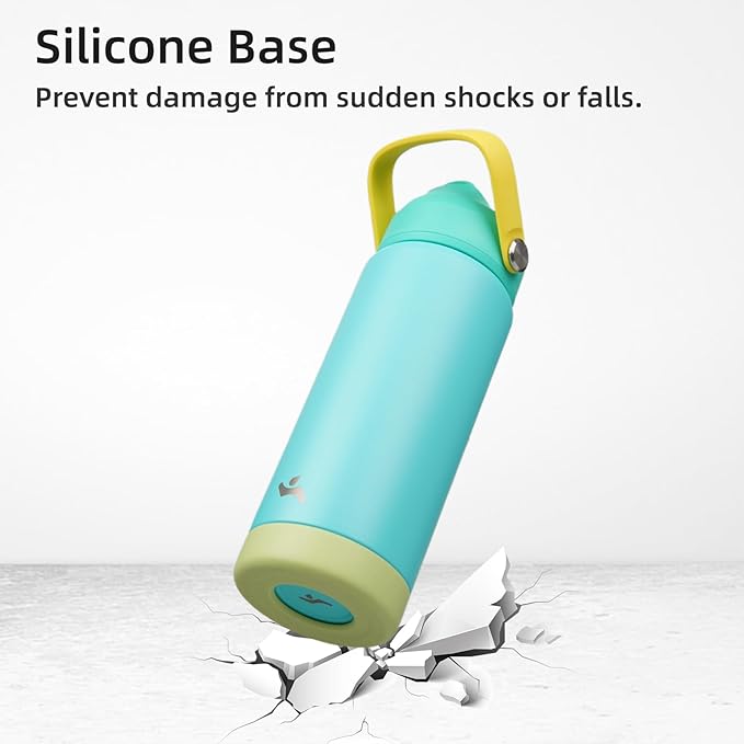 Insulated Water Bottle with Straw Lid,18 oz Stainless Steel Vacuum Metal Bottle with Silicone Handle,Twilight Blue-FlexoryFit