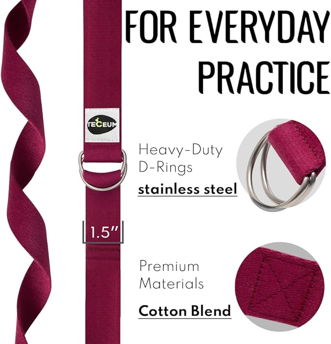TECEUM Yoga Strap & Mat Strap – 2 IN 1 – Cotton – 6 ft 8 ft 10 ft (30+ colors) – Adjustable Non-Slip Belt for Yoga, Pilates, Stretching, Physical Therapy, Fitness & Home Workout – For Carrying Mats-FlexoryFit