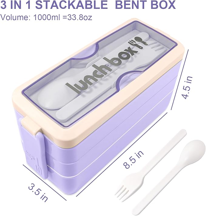 Iteryn Bento Box Lunch Box, 3 Layers Stackable Lunch Containers with Compartments - Leakproof Meal Prep Containers-FlexoryFit