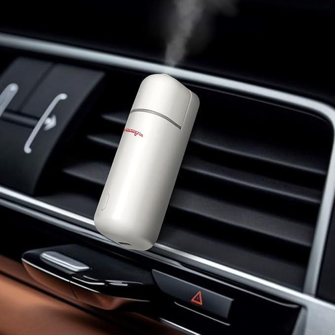 Car Air Freshener Diffuser, Motion Sensor Waterless Essential Oil Diffuser for Car USB Rechargeable Air Freshener with 6 Refill Scent（Hilton/Sandwood/WhiteTea/Diamond/GreenBamboo/Pachuli