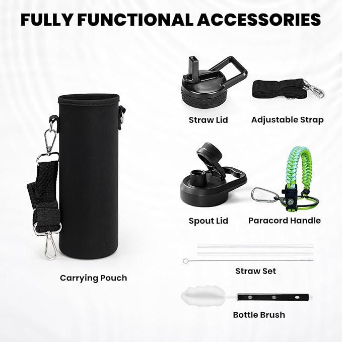 Insulated Water Bottle 20 oz, Triple Wall Vacuum Stainless Steel (Cold for 48 Hrs), Leak Proof & Non-BPA, Kids Water Bottle Jug for School with Straw Spout Lids, Ombre Green-FlexoryFit