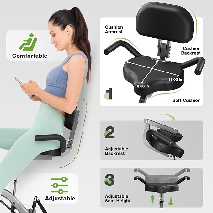 Exercise Bike, 5 in 1 Foldable Stationary Bike for Seniors, 16-Level Adjustable Magentic Resistance, Indoor Workout Bike with 330LB Capacity, Comfortable Seat Backrest X-bike-FlexoryFit