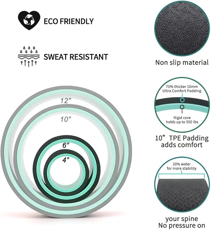 Yoga Wheel Set of 2, Upgraded 10MM Thick Back Wheels for Pain Relief & Stretching, Strongest Back Roller for Deep Tissue Massage, Improving Yoga Poses Backbend-FlexoryFit