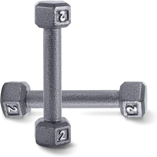 WF Athletic Supply Cast Iron Solid Hexagon Gray/Black Dumbbells, Strength Training Free Weights Set of 2 for Women and Men, Hand Weights Sold by Pairs, Multi-Select Size Options Available-FlexoryFit