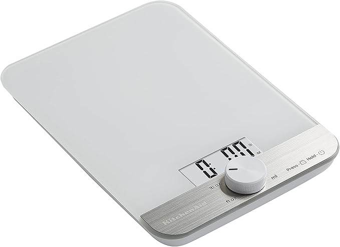 KitchenAid KQ908 Glass Surface 11 Pound Capacity Digital Kitchen and Food Scale, White-FlexoryFit