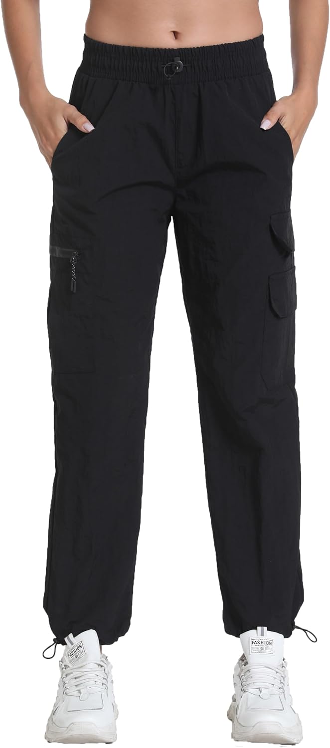 Women's Lightweight Hiking Joggers with Pockets - Water Resistant Cargo Pants for Outdoor Workouts Camping