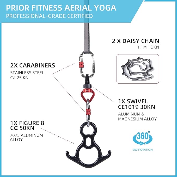 PRIOR FITNESS Aerial Silks Kit Colorful 9/15/20 Yards 40D Nylon Fabric Hammock Set With Hardware & Guide for All Levels Of Aerial Yoga Practice and Acrobatic Flying For Adults Aerial silk-FlexoryFit
