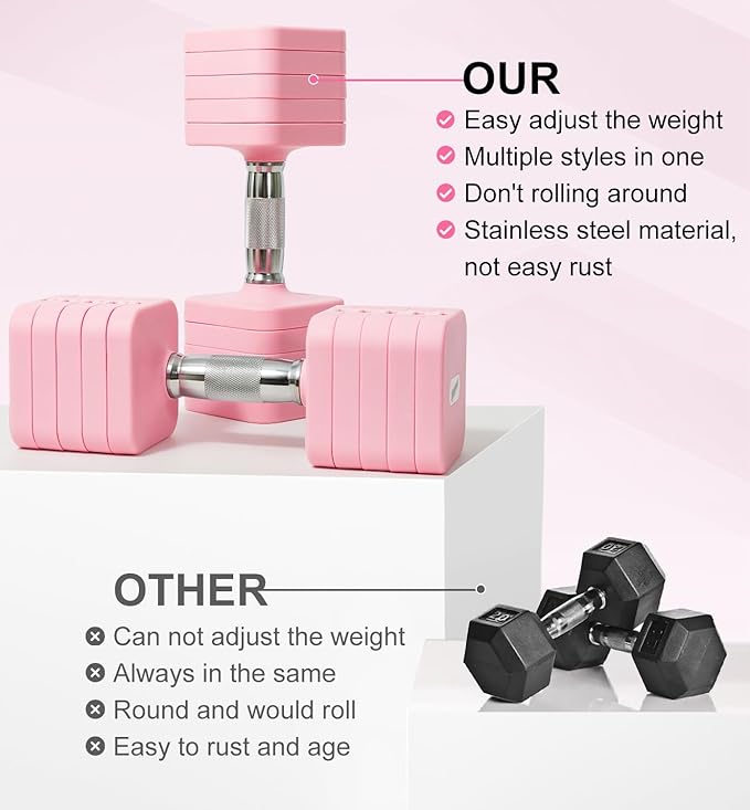 15LB 20LB 50LB Adjustable Dumbbell Set Free Weights Dumbbells Set for Women Men Hand Weights Sets Adjust Dumbbell Weight Sets for Home Gym Exercise Workout Strength Training Equipments-FlexoryFit