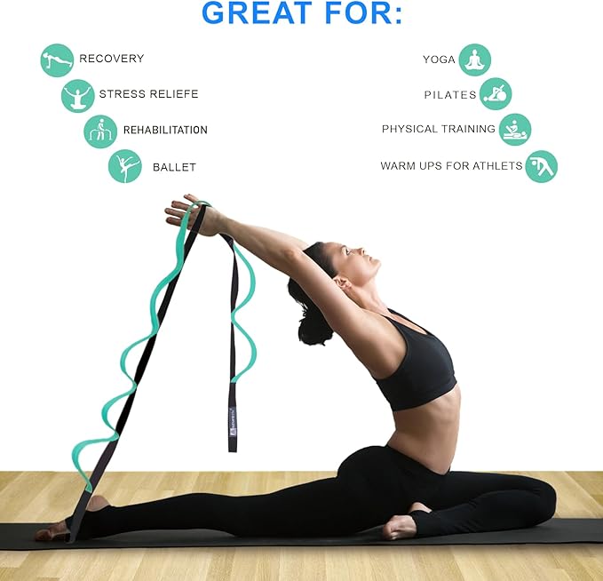 Premium Durable Stretch Straps with Loops, Stretching Strap for Physical Therapy, Multi-Loop Yoga Strap Fitness Exercise Strap for Yoga, Pilates, Dance, Flexibility&Exercise-FlexoryFit