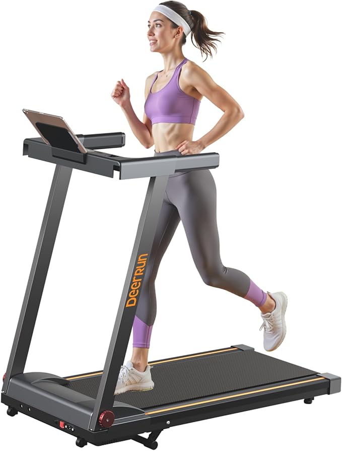 DeerRun Treadmills for Home with Incline and Handles, 3.5 HP Foldable Treadmill 350 LBS Weight Capacity for Small Spaces, Folding Running Machine with Smart APP-FlexoryFit