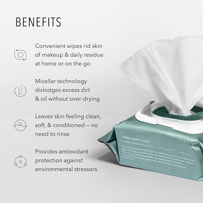 HydroPeptide HydroActive Cleanse, Micellar Facial Cloths, Gently Cleanses Skin, Hydrating and Nourishing, 30 Count-FlexoryFit