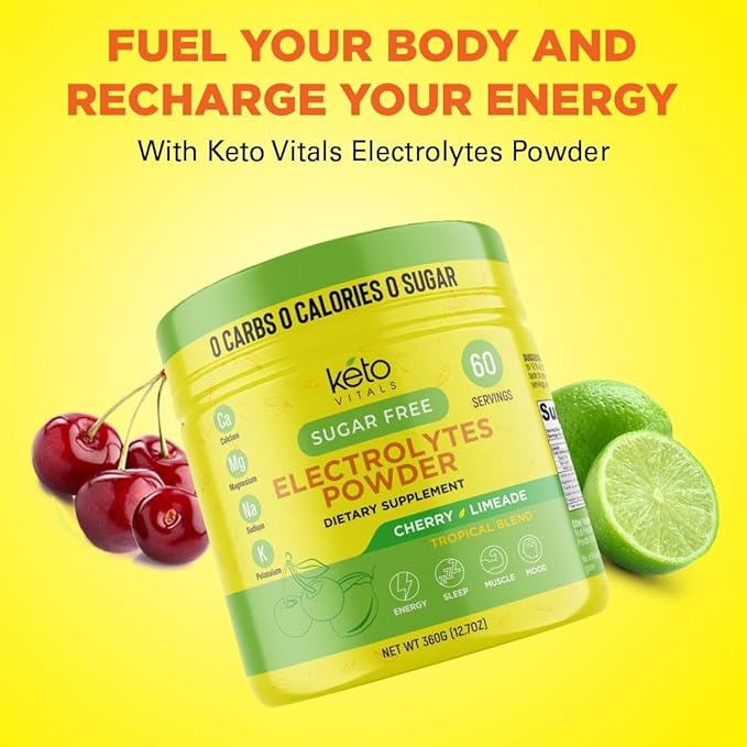 Keto Vitals Electrolytes Powder | Keto-Friendly Electrolytes with Potassium, Magnesium, Sodium, Calcium | Keto Electrolytes Supplement Energy Drink Mix | Sugar-Free, Zero Calories, Zero Carbs-FlexoryFit