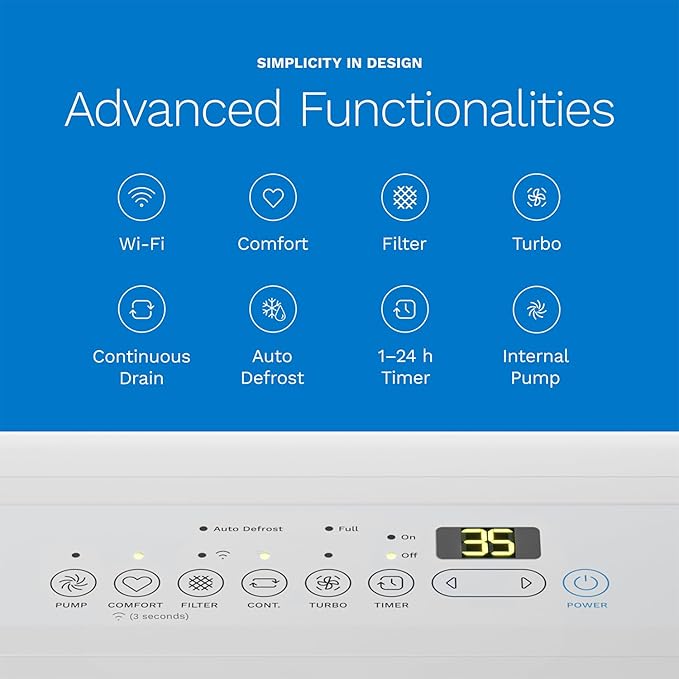 hOmeLabs 50 Pint Wi-Fi Dehumidifier with Pump for up to 7,000 Sq Ft (MAX 120 Pint at 95°F, 90% RH) – High Capacity Moisture Removal for Large Rooms, Offices, and Basements