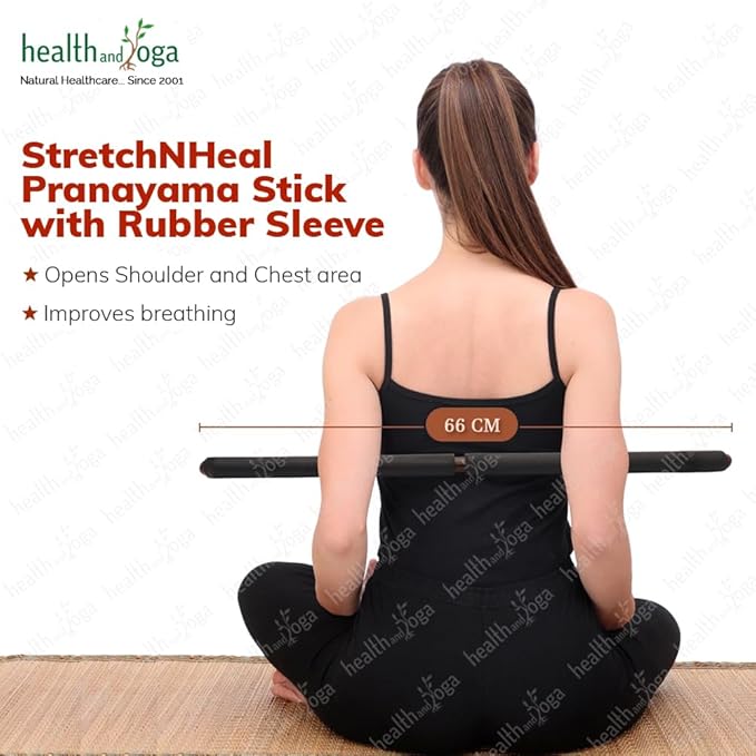 HealthAndYoga™ StretchNHeal Collapsible Multi-Use Wooden Yoga Stick - Regular and XL - Portable Posture Corrector Pole, Stretch Mobility Stick, Physical Workout Exercise Dowel-FlexoryFit