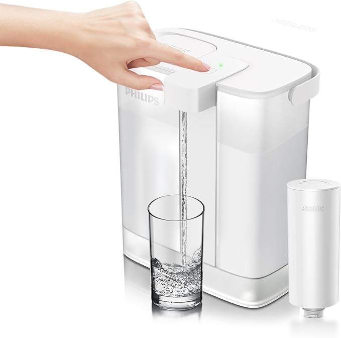PHILIPS Water Filter Pitcher, Rechargeable Water Dispenser, Water Purifier Filter for Fridge Door, 1 Filter for 3 Months/60gal, Reduces 46 impurities 99.8% of Lead NSF/ANSI 42&53&372, 12-Cup, ADD5902