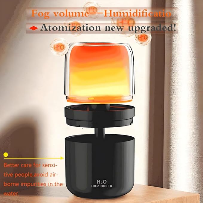 LED home spraying humidifier with high simulation flame atmosphere light，2.3W and 280ml water tank,dynamic state and static state flame (white housing)