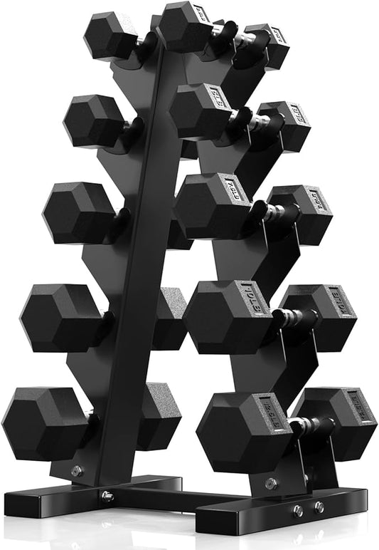 PAPABABE Hex Dumbbell Sets with Rack, 60-550lb Rubber Coated Dumbbell Weight Set and Storage Rack, Multiple Options Hand Weights for Strength Training-FlexoryFit