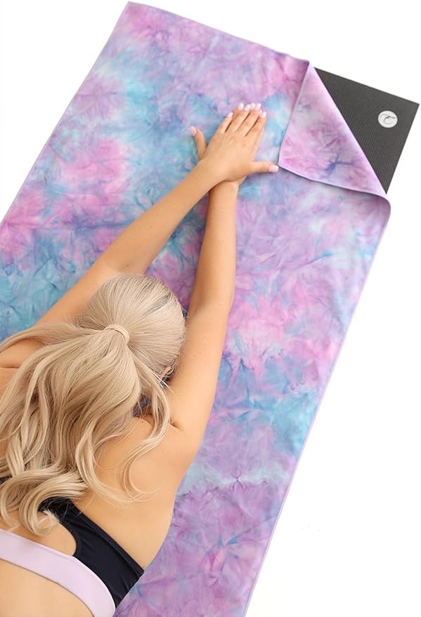 Eunzel 2 Pack Hot Yoga Towel Non Slip Yoga Mat Towel Non-Slip Sweat Absorbent Microfiber Towel for Hot Yoga, Pilates and Workout 72" x 26.5", Purple & Blue/Purple & Green-FlexoryFit