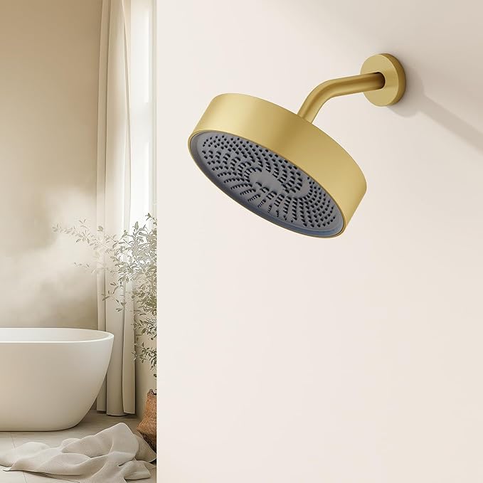 AULEEND，high pressure shower heads，with Anti-Clog Rubber Jets - 360° Rotation Adjustable Shower Head -7.87inches (D-Brushed Gold)
