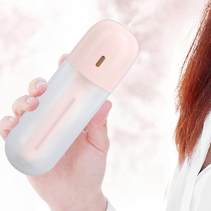 Asixxsix Mini Portable Humidifier, 100ml Cool Mist, USB Rechargeable, Travel Personal Humidifier for Office, Bedroom, Quiet (Pink)