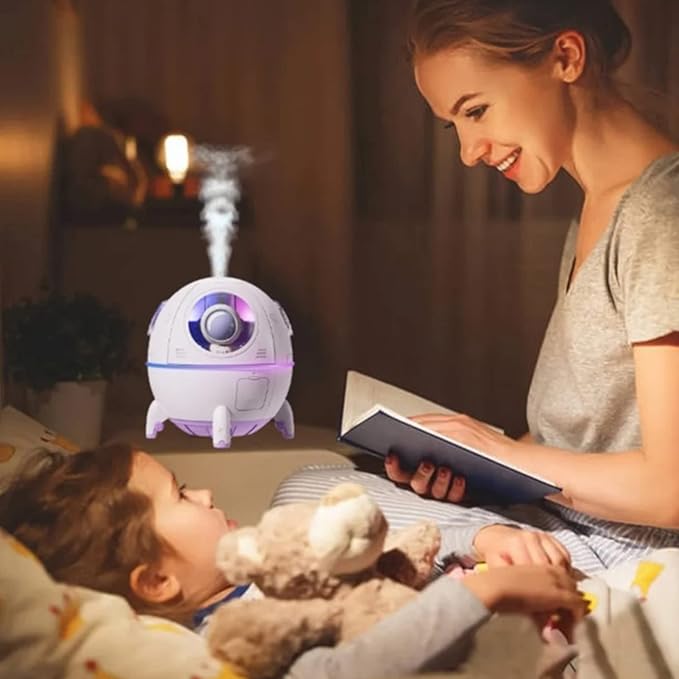 Mini Spaceship Shaped Humidifier with Night Light, USB Cute Humidifier Portable Household Ambient Light Humidifier US Plug