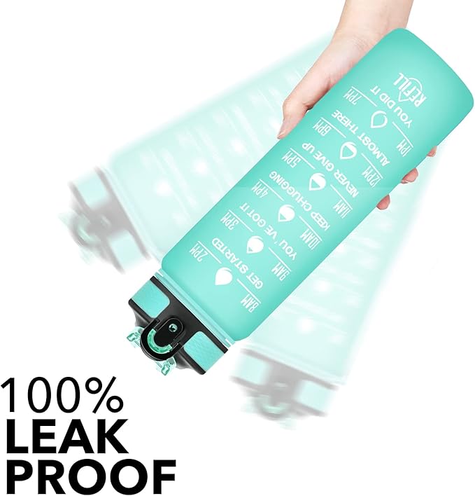 Hyeta 32 oz Water Bottles with Times to Drink and Straw, Motivational Water Bottle with Time Marker, Leakproof, Drinking Sports Water Bottle for Fitness, Gym and Outdoor-FlexoryFit
