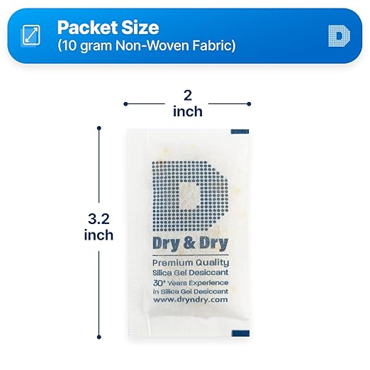 Dry & Dry 10 Gram [20 Packets] Premium Orange Indicating Silica Gel Packets Desiccants - Food Safe Silica Packets Silica Gel Silica Gel Packets - Indicating (10 Gram)