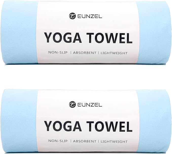 Eunzel 2 Pack Hot Yoga Towel Non Slip Yoga Mat Towel Non-Slip Sweat Absorbent Microfiber Towel for Hot Yoga, Pilates and Workout 72" x 26.5", Blue-FlexoryFit