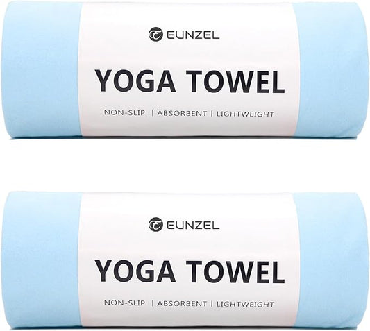 Eunzel 2 Pack Hot Yoga Towel Non Slip Yoga Mat Towel Non-Slip Sweat Absorbent Microfiber Towel for Hot Yoga, Pilates and Workout 72" x 26.5", Blue-FlexoryFit