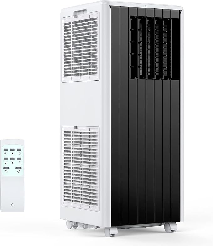 8000 BTU Portable Air Conditioner for Rooms up to 350 Sq. Ft, 3-in-1 Cooling, Dehumidifier & Fan with Quiet Operation, Efficient Cooling, Sleep Mode, 24-Hour Timer & Remote Control, Black Top