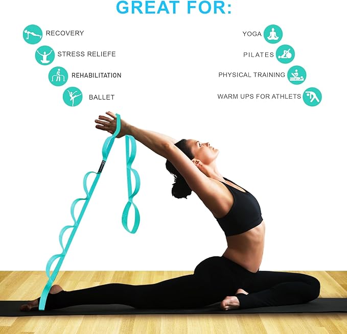Premium Durable Stretch Straps with Loops, Stretching Strap for Physical Therapy, Multi-Loop Yoga Strap Fitness Exercise Strap for Yoga, Pilates, Dance, Flexibility&Exercise-FlexoryFit