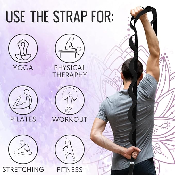 TECEUM Stretching Strap for Yoga & Physical Therapy – 10 Loops – Non-Elastic Leg Stretch Straps for Stretching, Exercising, Pilates, Post-Injury Rehabilitation for All Levels – Men & Women-FlexoryFit
