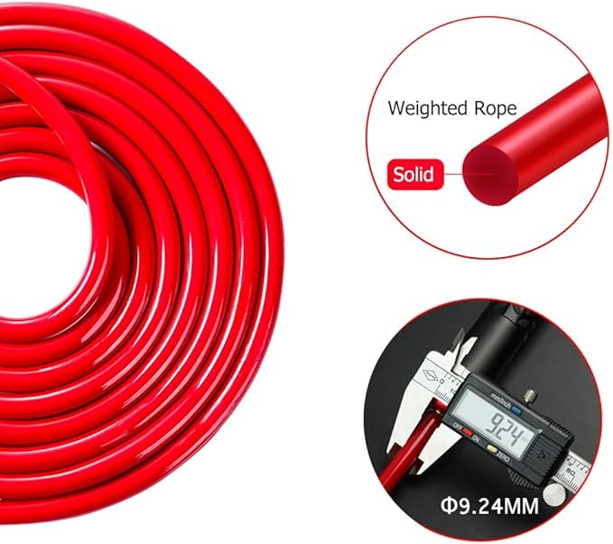 Redify Weighted Jump Rope for Workout Fitness(1LB), Tangle-Free Ball Bearing Rapid Speed Skipping Rope for MMA Boxing Weight-loss,Aluminum Handle Adjustable Length 9MM Fabric Cotton+9MM Solid PVC Rope-FlexoryFit